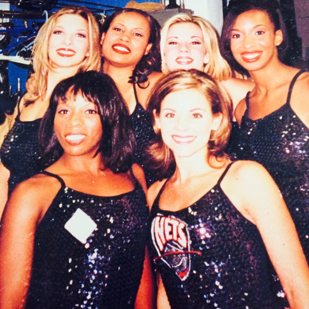 Ragland, far right, with members of the New Jersey Nets cheerleading squad
